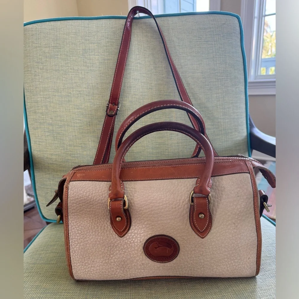 Dooney & Bourne Vintage Zipper Satchel in British Tan and Bone - Picture 1 of 14